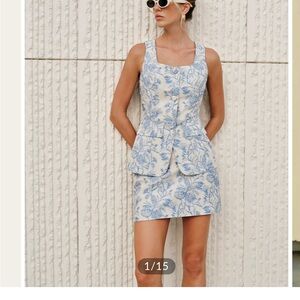 Floral Blue and White set vest and skirt new